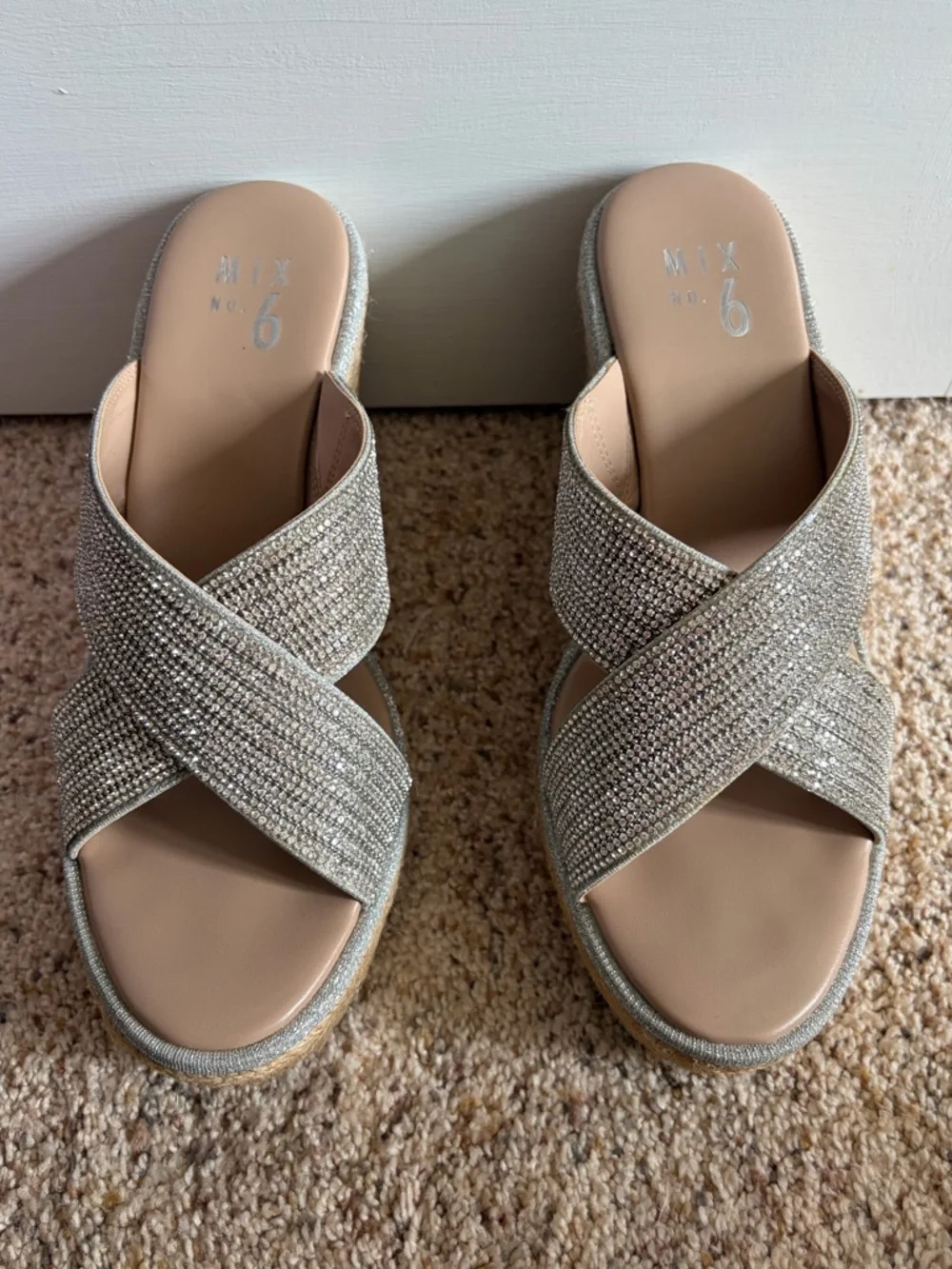Mix No. 6 Silver Rhinestone Espadrille Wedge Sandals Women’s 8.5 EUC